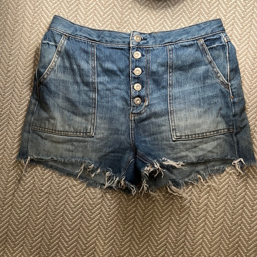 Free People Denim High Rise Fray Shorts